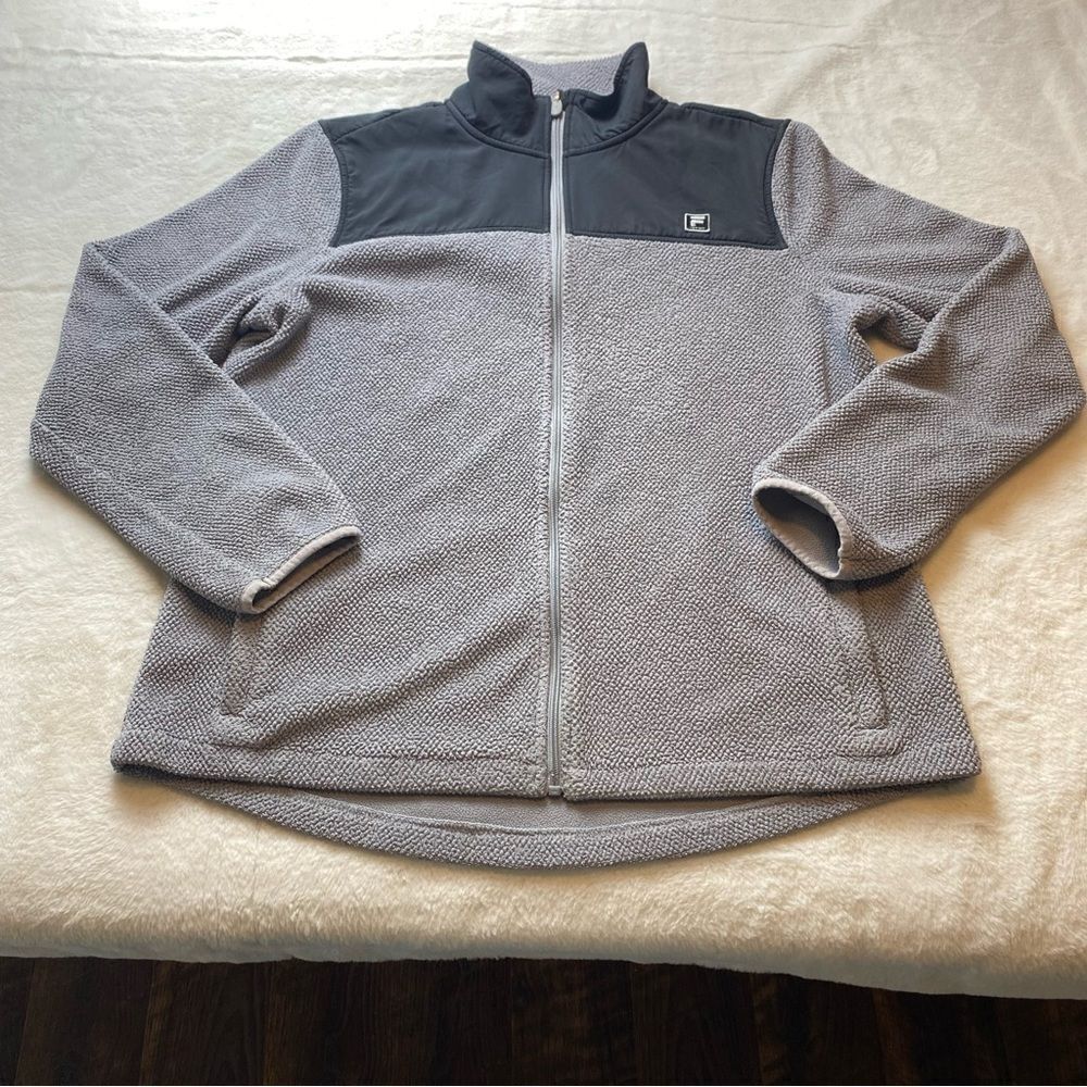 Fila Front Zip Textured Fleece Black and Gray Jacket Size XL